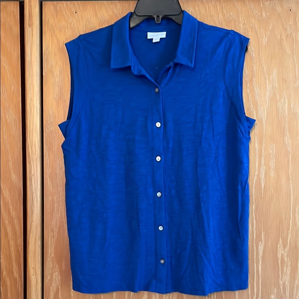 J. Jill Blue Button Down Polo Tank Top
